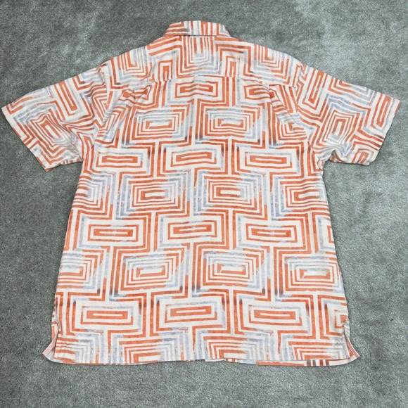 Tommy Bahama Silk Button Up Shirt‎ Orange Blue Geometric Mens large original fit - Picture 8 of 11